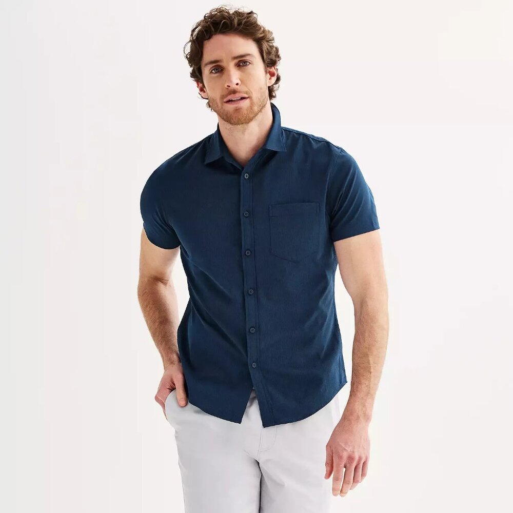 Men's FLX Slim XL Performance Untucked-Fit Button Down Shirt - Picture 9 of 12
